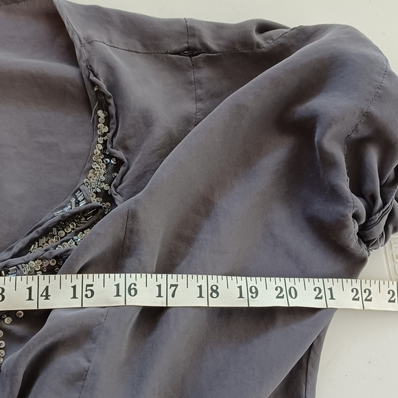 Rebecca Taylor Silk Beaded Neck Boho Tunic Blouse - Picture 12 of 15